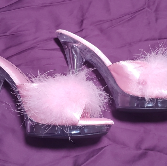 Ellie pink and clear feather 5 in heels size 9 - Picture 4 of 7